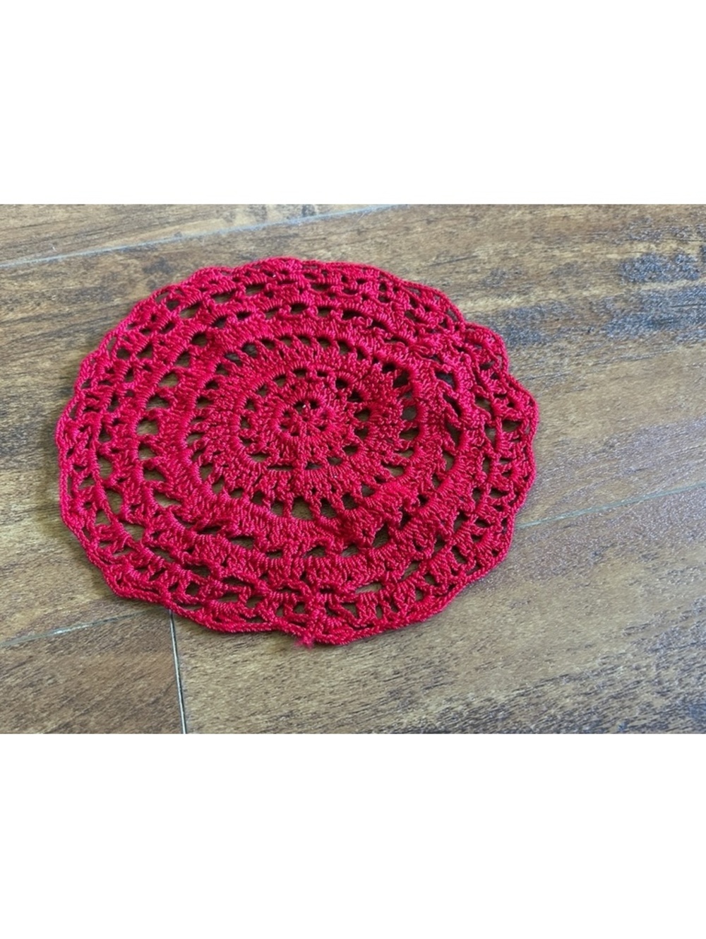 Handmade Red Crochet Doily